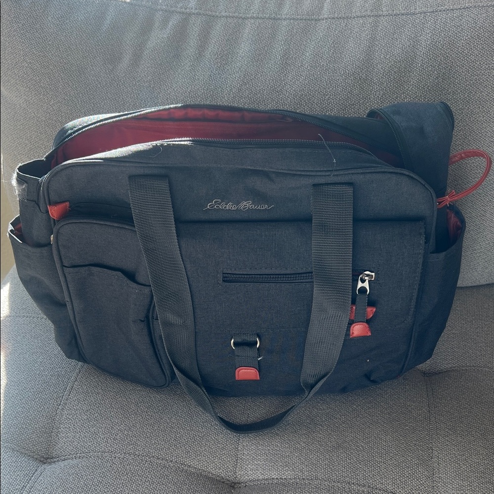 Eddie Bauer Charcoal and Crimson Duffel Bag